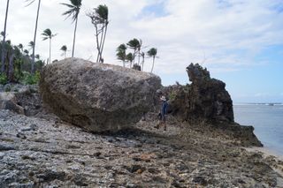A large boulder overturned on an Eastern Samar beach during Super Typhoon Haiyan.