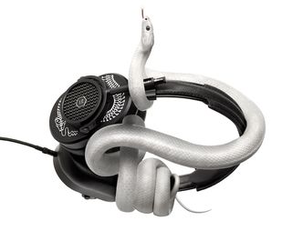 The headphones come with a snake-printed carry pouch too (but snake not included)