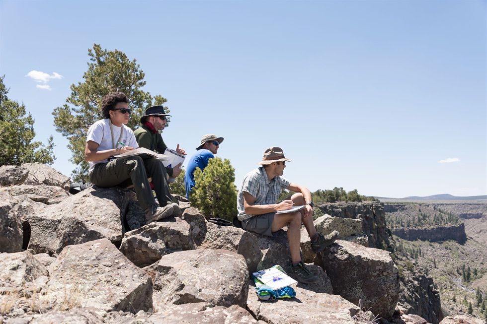 A team of astronaut candidates maps geologic features in northern New Mexico in the summer of 2018.