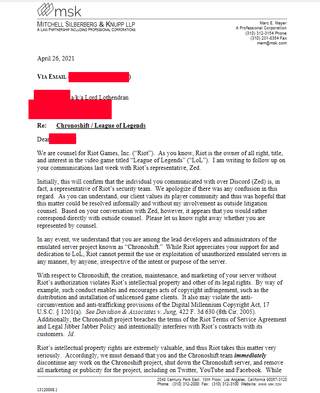 Chronoshift cease and desist letter