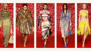 composite of five runway looks from the diesel show at milan fashion week february 2023
