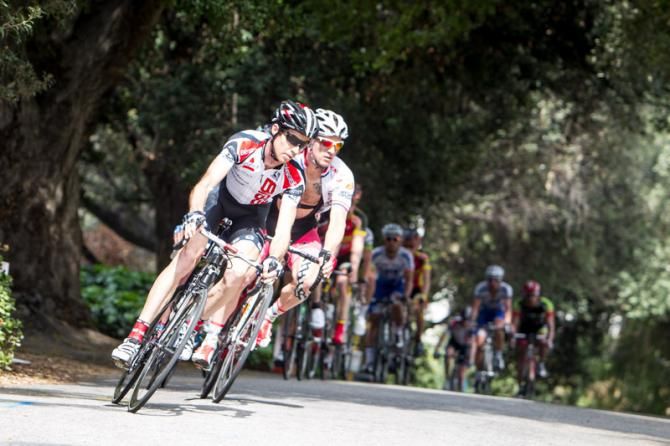 Riders get strung out chasing after the break.