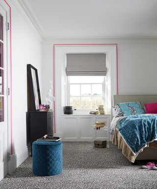 Teenage girl bedroom idea with grey leopard carpet