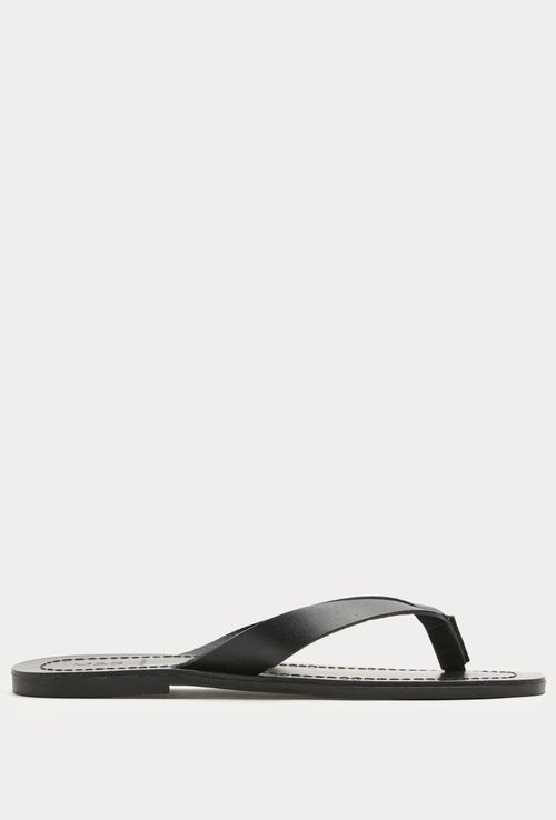 Leather Flat Square Toe Flip Flops