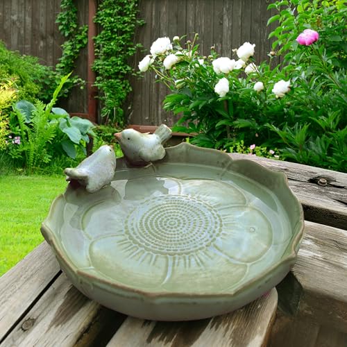 Bakayoyo Ceramic Bird Bath for Outside on Ground, 9.45-Inch Birds Bath Bowl Only, Ground Bird Feeders and Birdbath for Outdoors, Garden, Tabletop, Deck, Balcony and Lawn