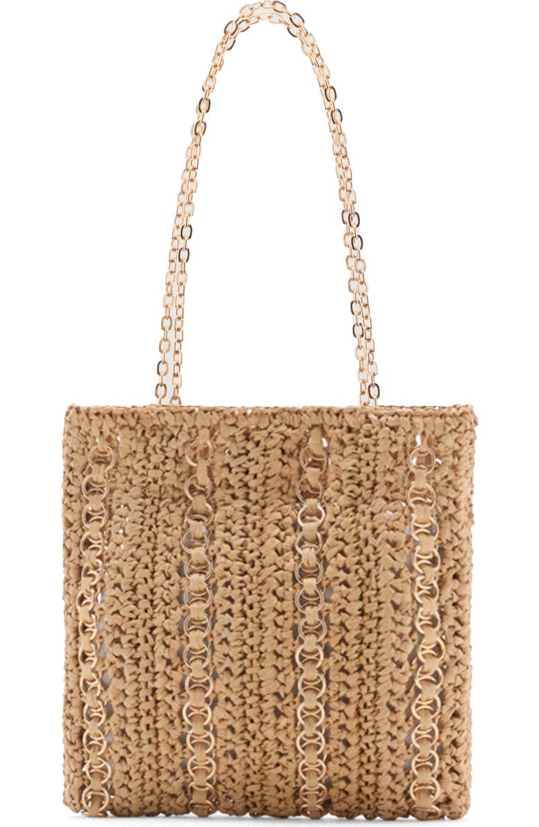 Ring Embellished Woven Straw Tote