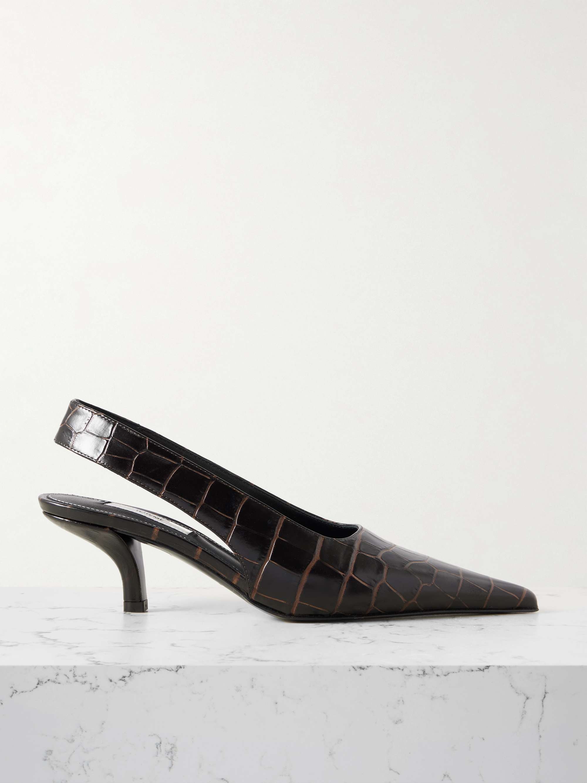 Croc-Effect Leather Slingback Pumps
