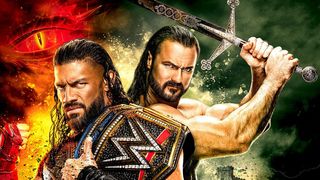 Art of Roman Reigns (L) and Drew McIntyre (R), who will fight at WWE Clash at the Castle