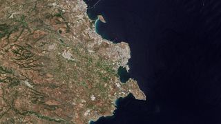 A aerial view of the coastline in Sicily.