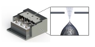 An illustration of the microscopic thrusters in an Accion Systems thruster chip.