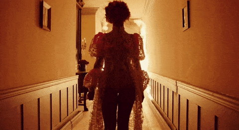 Beyonce walking away from a fire