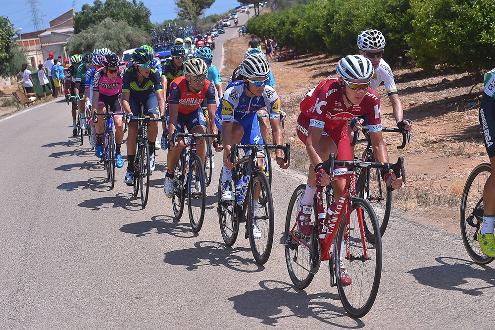 The lead group on the move during stage 5 at the Vuelta