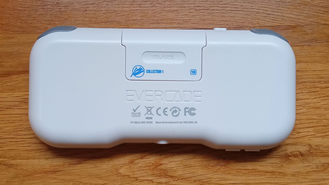 A close photo of the rear of the Evercade console