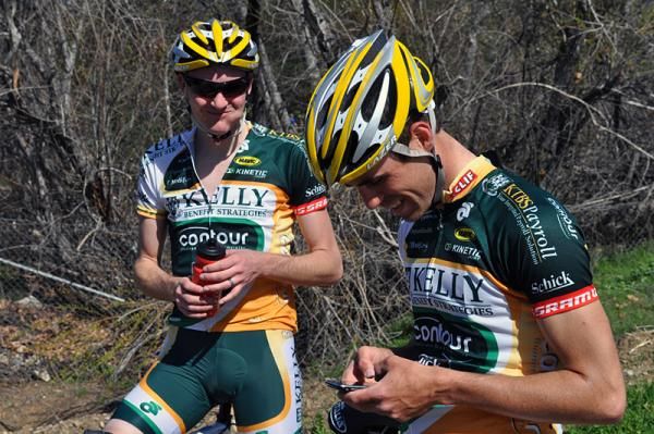 After out-climbing his teammates, Jesse Anthony (right) Twitters about owning bragging rights to Mulholland Highway much to the amusement of Ian MacGregor