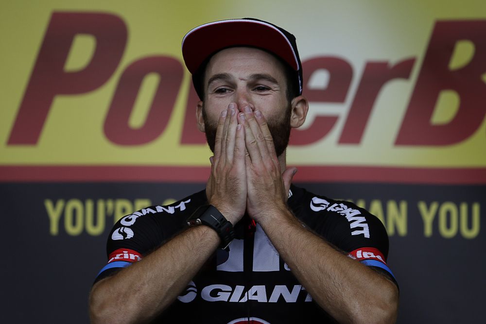 Simon Geschke on the stage 17 podium.