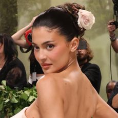 Kylie Jenner wearing a sculptural strapless corset to the Met Gala