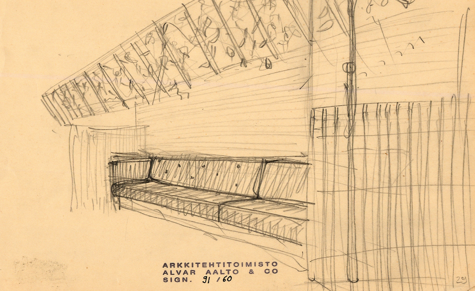Interior sketch of the Savoy Restaurant, Helsinki, 1937