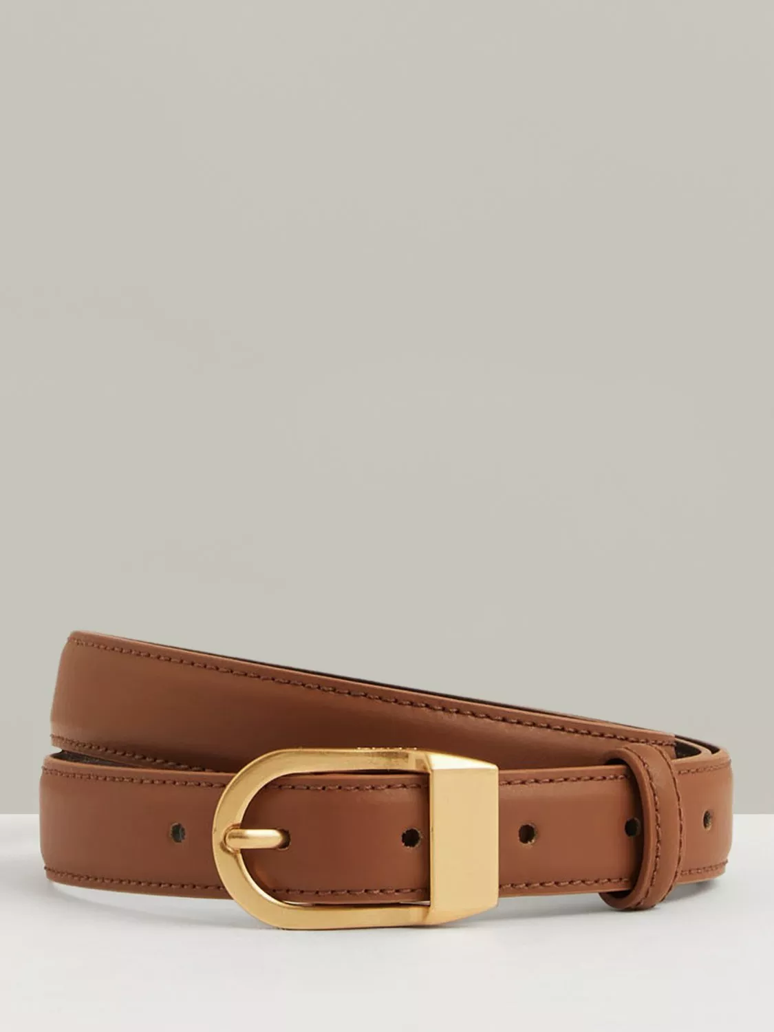 Reiss Hazel Buckle Leather Belt, Tan