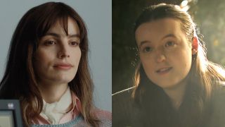 Lux Pascal, hair down and posing in Miss Carbón, Bella Ramsey with her hair back and singing in The Last of Us Season 2.