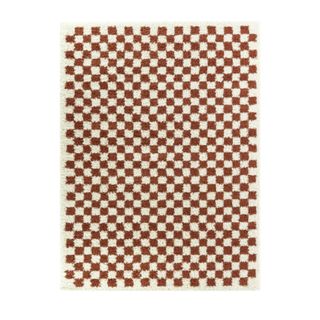 Balta Covey Plush Checkered Thick Shag Area Rug in rust color