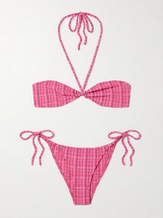 Striped Seersucker Halterneck Bikini