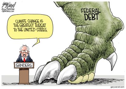 Political cartoon U.S. Bernie Sanders federal debt