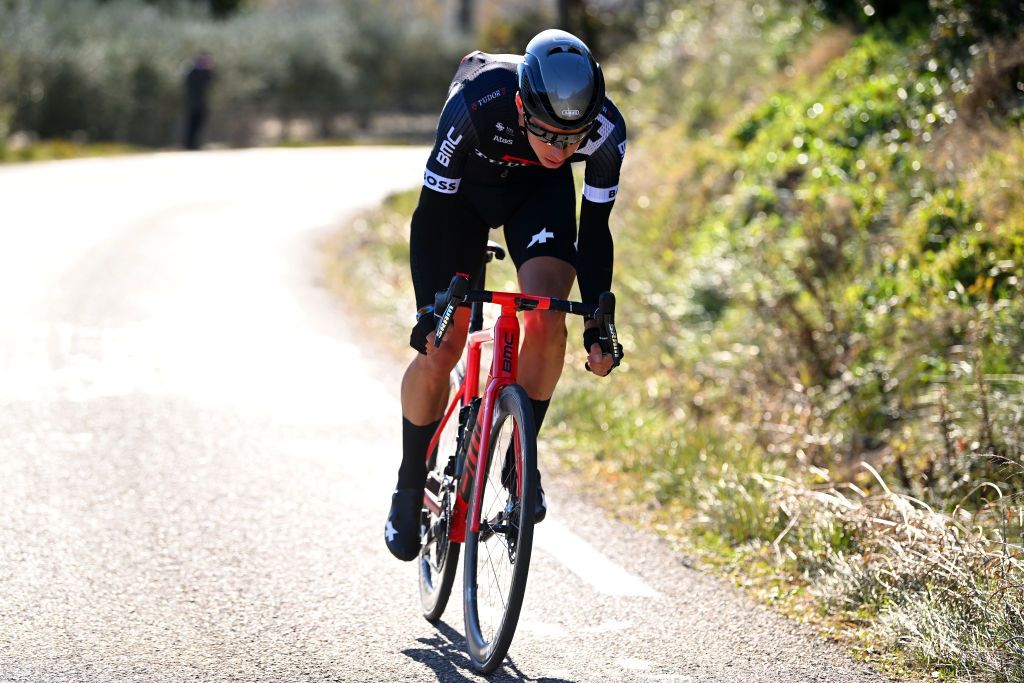 BELLEGARDESURVALSERINE FRANCE FEBRUARY 01 Simon Pellaud of Switzerland and Tudor Pro Cycling Team attacks during the 53rd Etoile de Besseges Tour Du Gard 2023 Stage 1 a 16218km stage from Bellegarde to Bellegarde EDB2021 on February 01 2023 in BellegardesurValserine France Photo by Luc ClaessenGetty Images