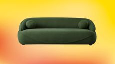 green boucle curved sofa