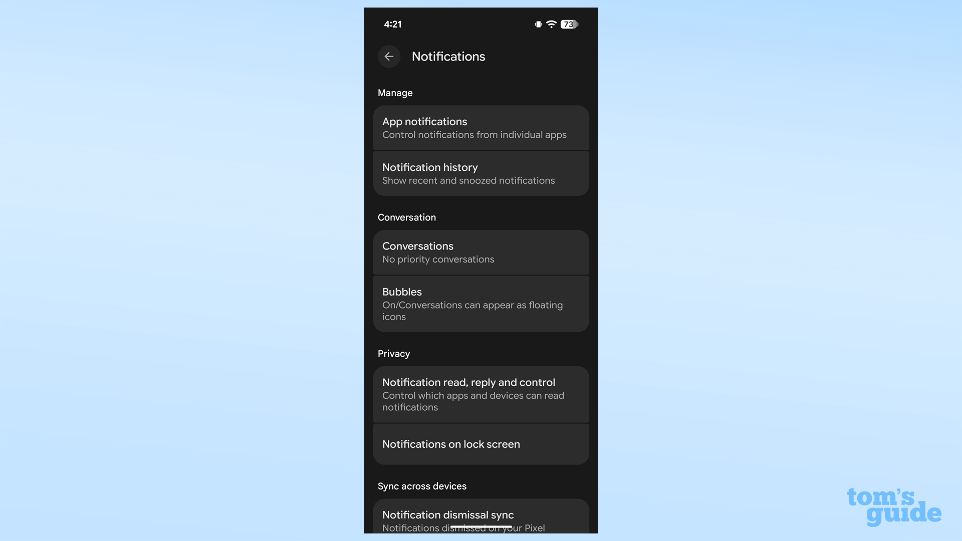 Open Notifications settings to Manage Android notifications