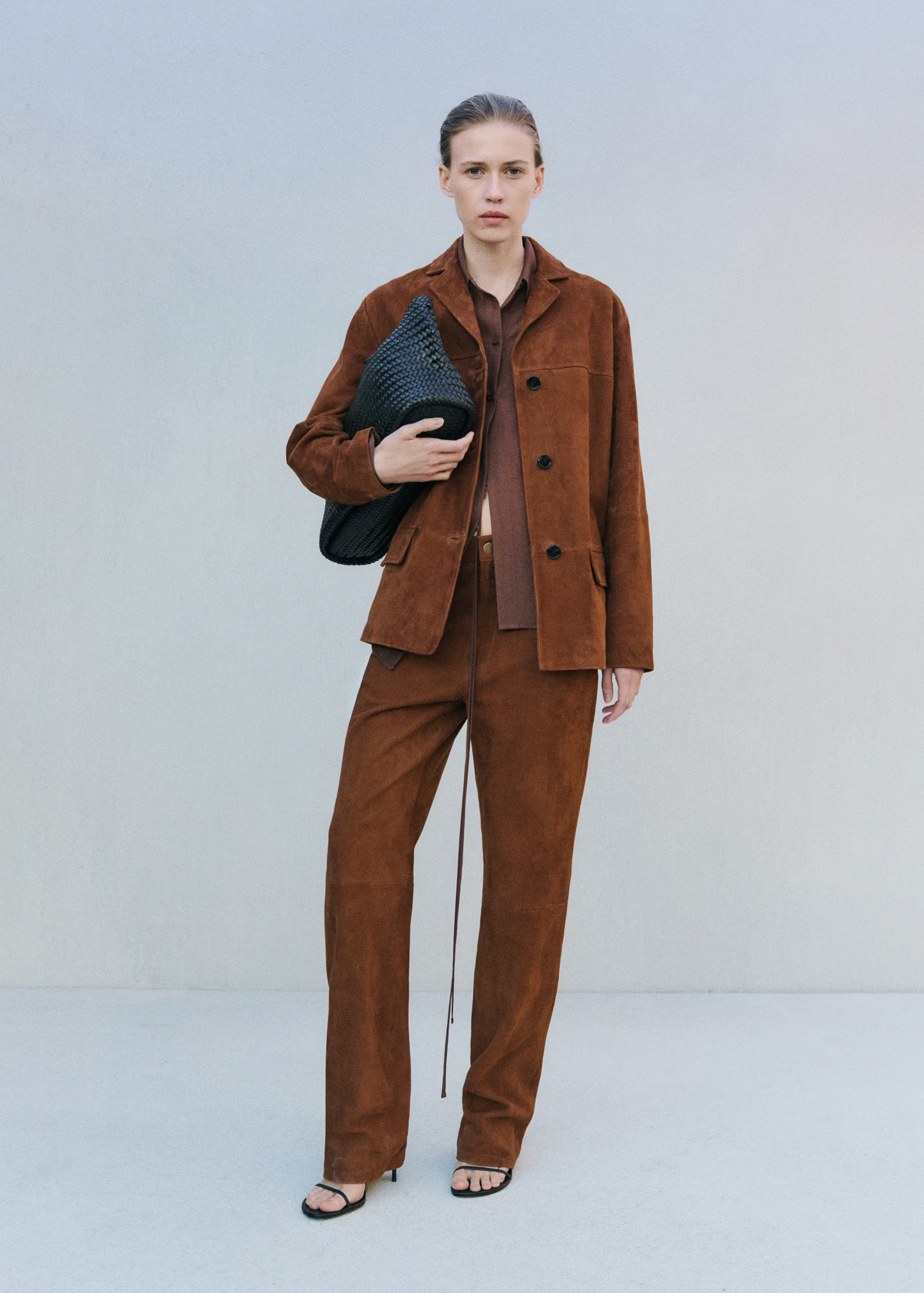 Mango, Straight Suede Blazer with Topstitching - Women | Mango USA