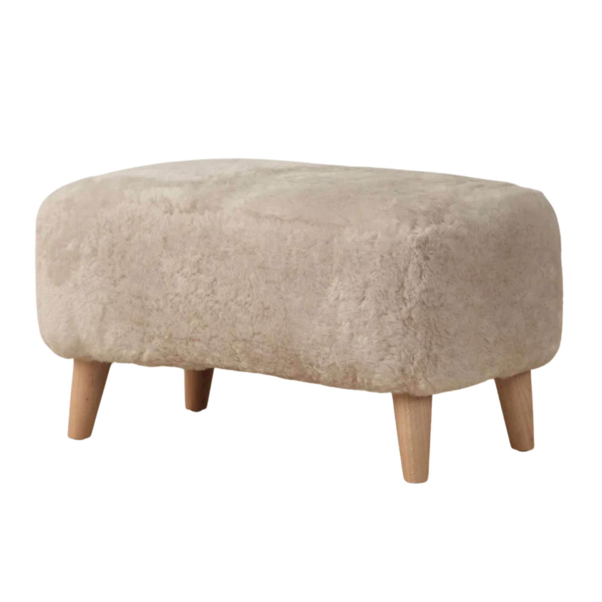 shearling ottoman with wooden legs
