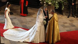 Kate Middleton in her wedding dress at Westminster Abbey