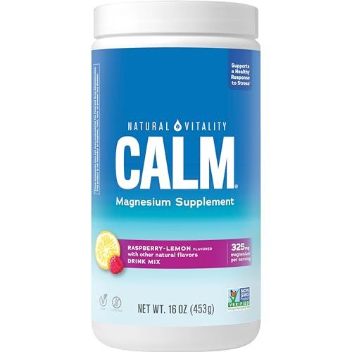 Natural Vitality Calm, Magnesium Citrate Supplement, Anti-Stress Drink Mix Powder, Gluten Free, Vegan, &amp; Non-Gmo, Raspberry Lemon, 16 Oz