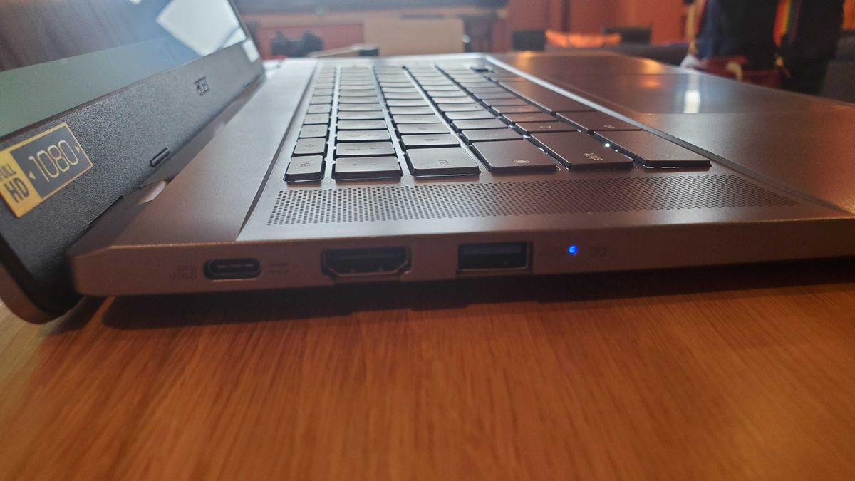 Chromebook Plus laptop on wooden table