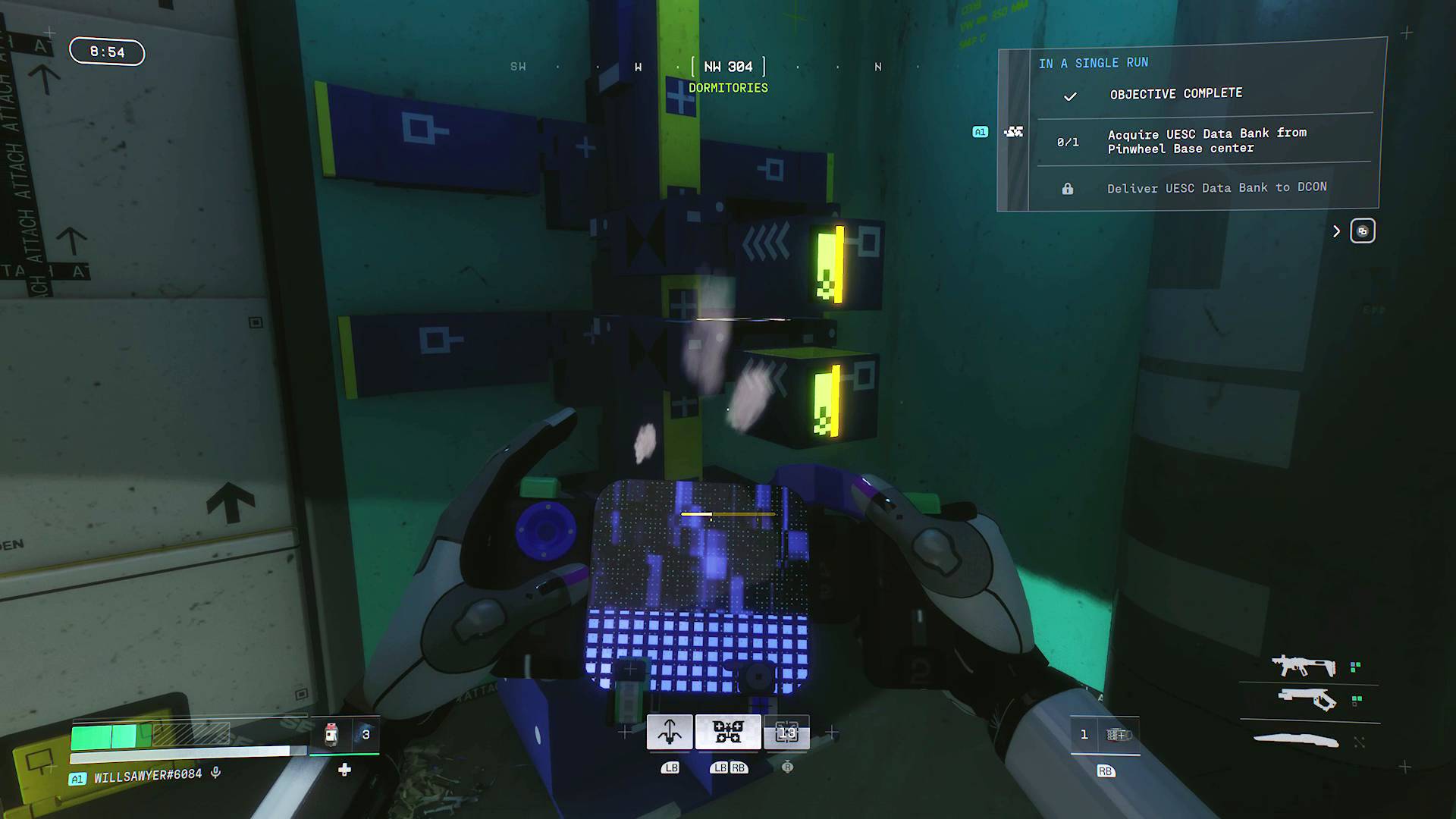 Marathon outpost pinwheel base player submitting keycards into bridge locking device