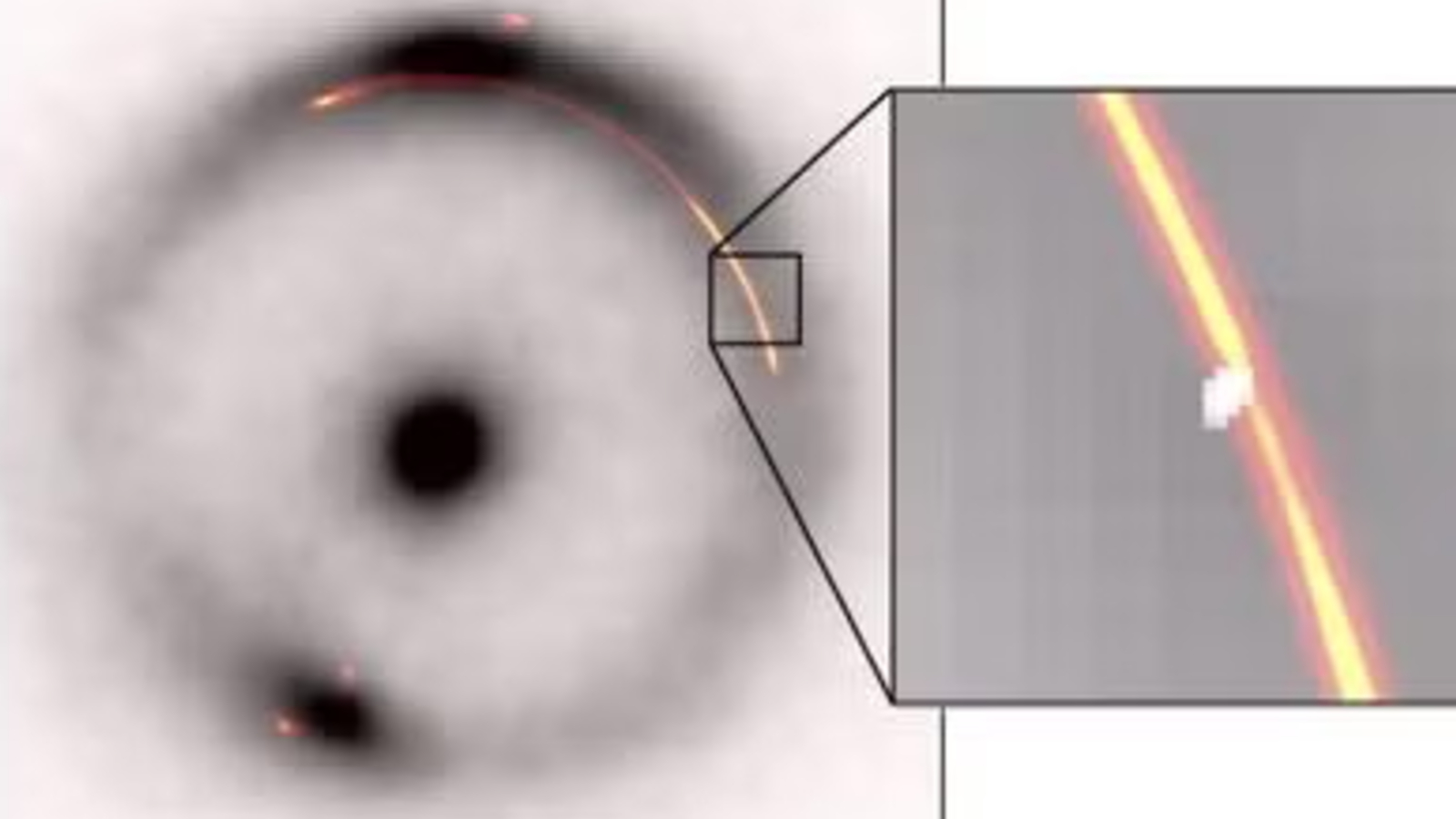 Einstein ring photo with boxout showing disturbances in the radio arc