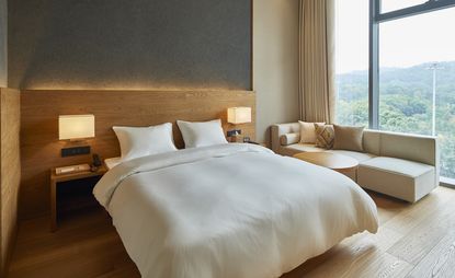 A bedroom in the Muji hotel in Shenzen
