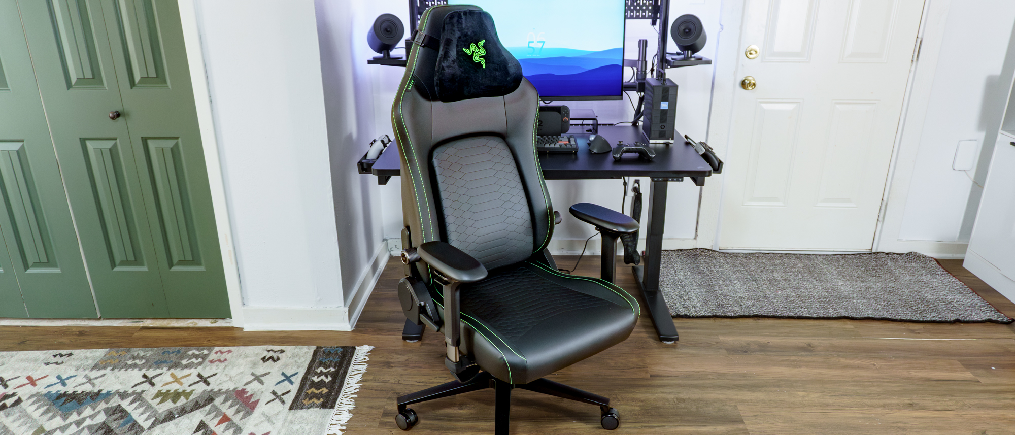 The Razer Iskur V2 NewGen gaming chair in front of a desk
