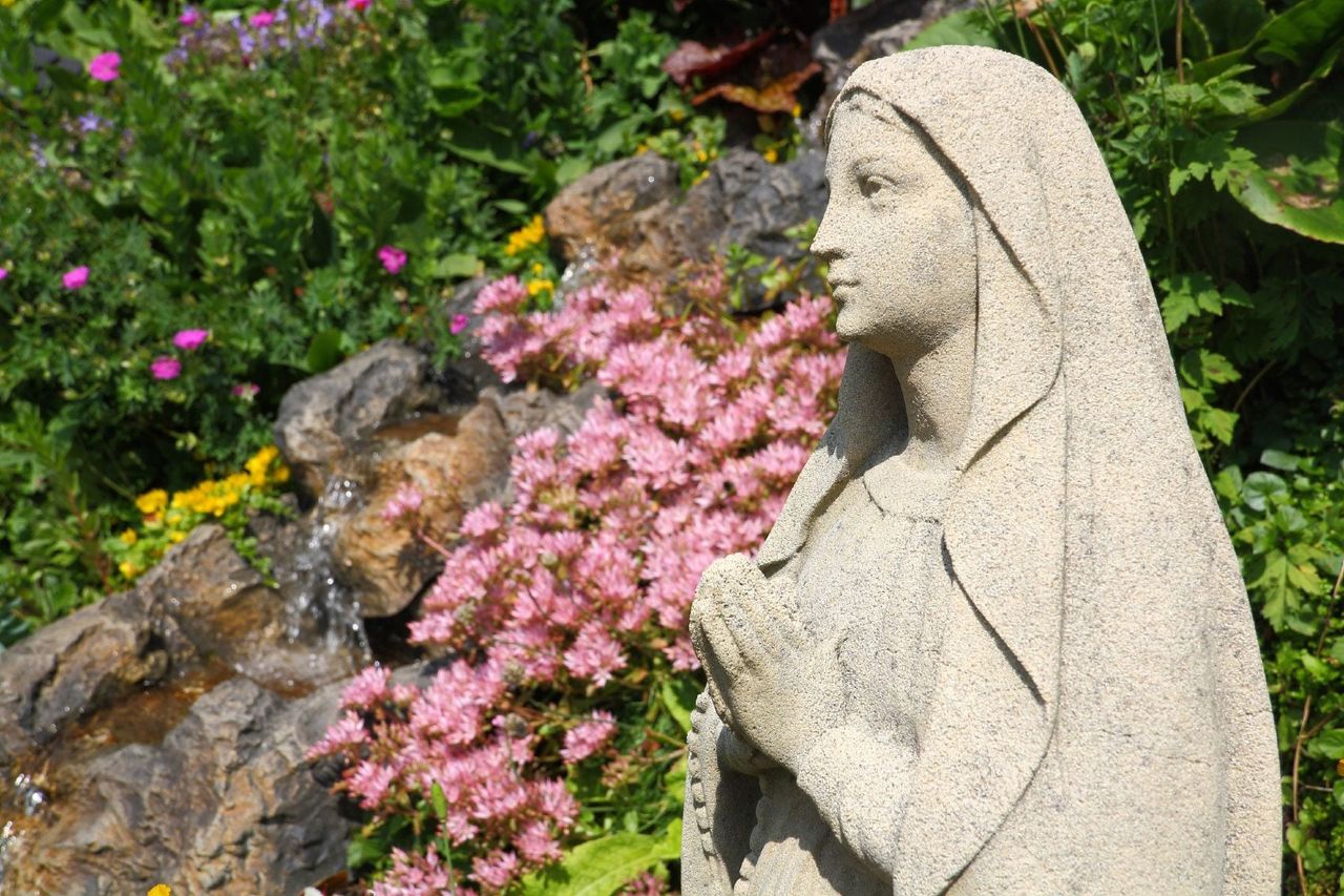 Virgin Mary Statue In Garden