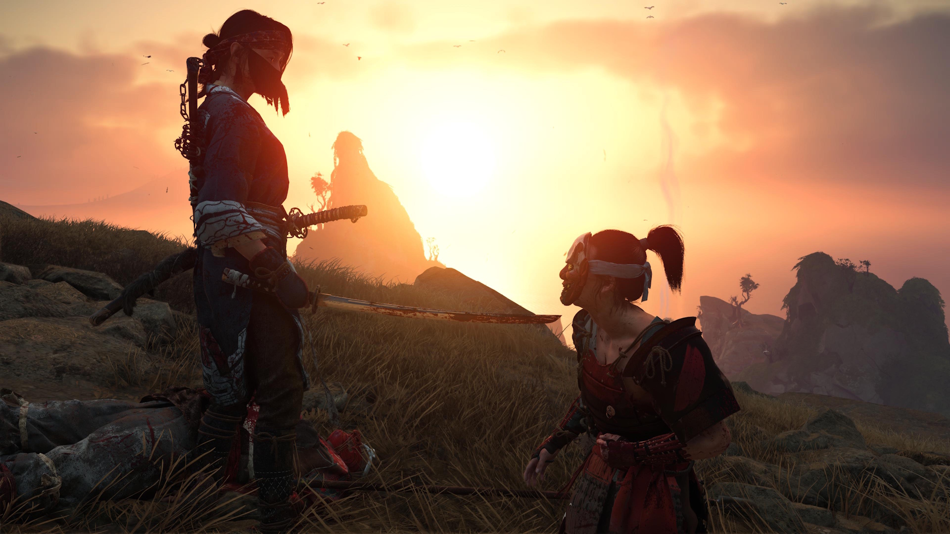 Ghost of Yotei screenshot featuring Atsu and an enemy at the end of her katana