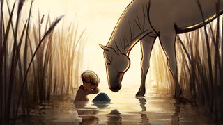 The boy and horse find common ground.