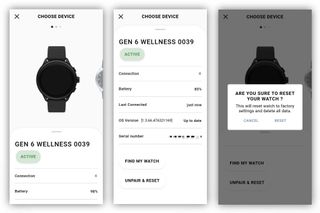 Unpairing and resetting a watch on the Fossil Smartwatches app