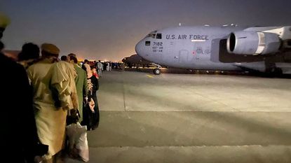 A U.S. Air Force plane at the Kabul airport.