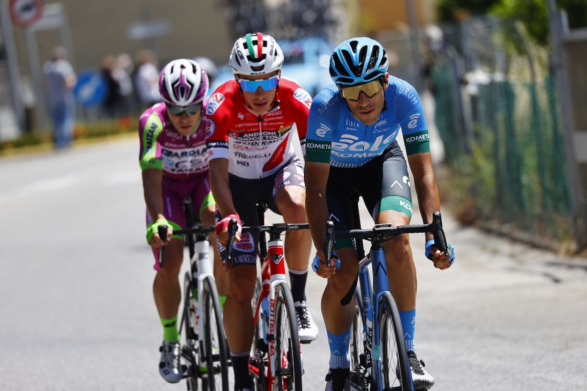 Giro dItalia 2021 104th Edition 13th stage Ravenna Verona 198 km 21052021 Samuele Rivi ITA Eolo Kometa Cycling Team Simon Pellaud SUI Androni Giocattoli Sidermec Umberto Marengo ITA Bardiani CSF Faizane photo Luca BettiniBettiniPhoto2021