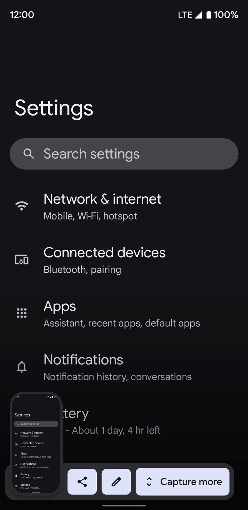 Android 12 Beta 3 Scrolling Screenshot