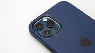 A close-up of the camera block on an iPhone 12 Pro