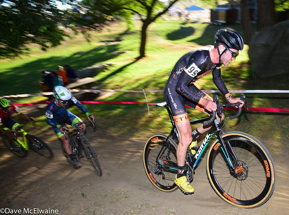 Travis Livermon (Mock Orange Bikes) followed by Justin Lindine with two laps remaining