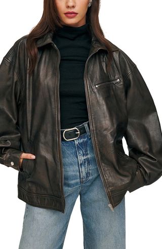 Veda Marco Oversize Leather Bomber Jacket