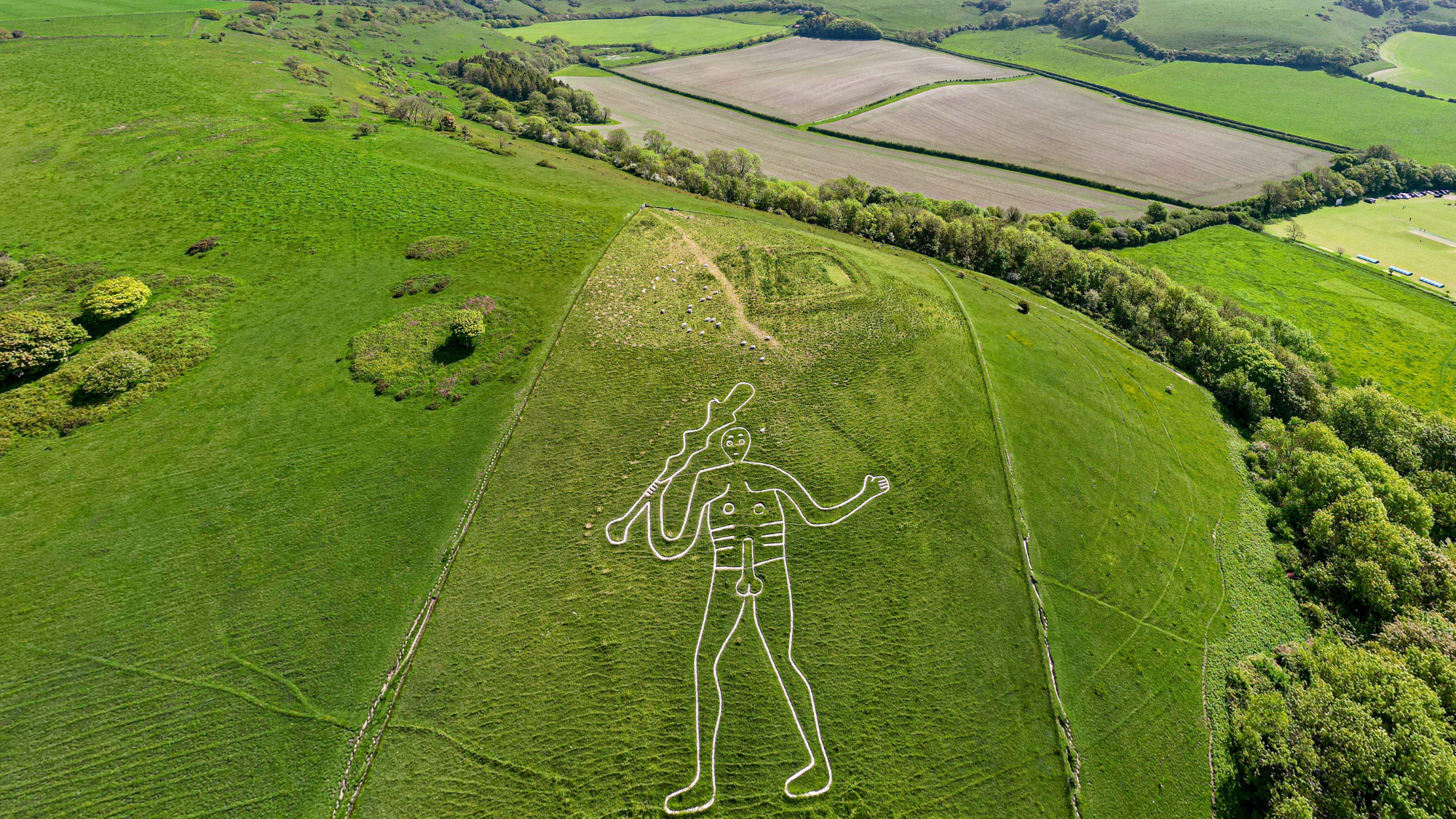 Aerial view of Cerne Abbas giant