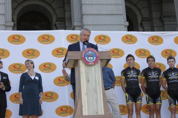 Colorado Governor Bill Ritter speaks at the press conference for the inaugural Quiznos Pro Challenge.